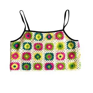 Wild Fable Womens Top Sz L Granny Square Crochet Patchwork Festival Boho Hippie
